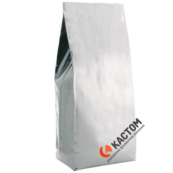 Белый глянцевый металлизированный двухшовный пакет с боковыми складками без печати 40*250*40
