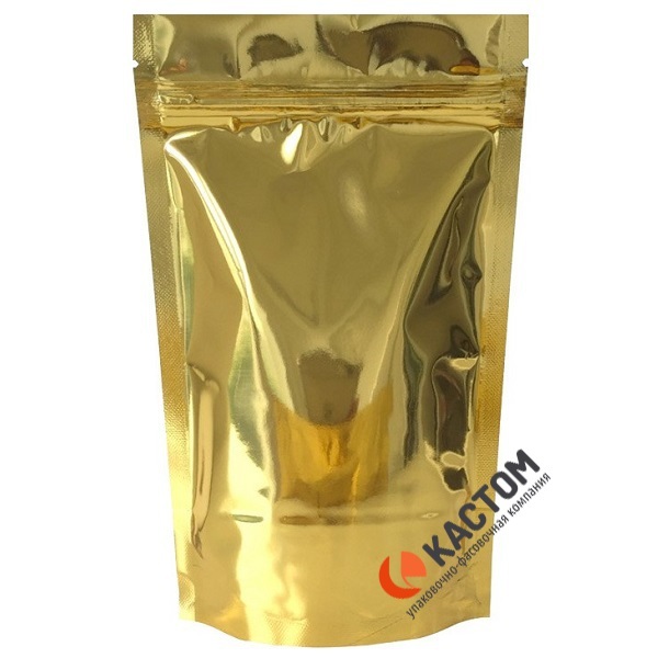 Золотой глянцевый металлизированный пакет дой пак с замком зип-лок без печати 135*200*40