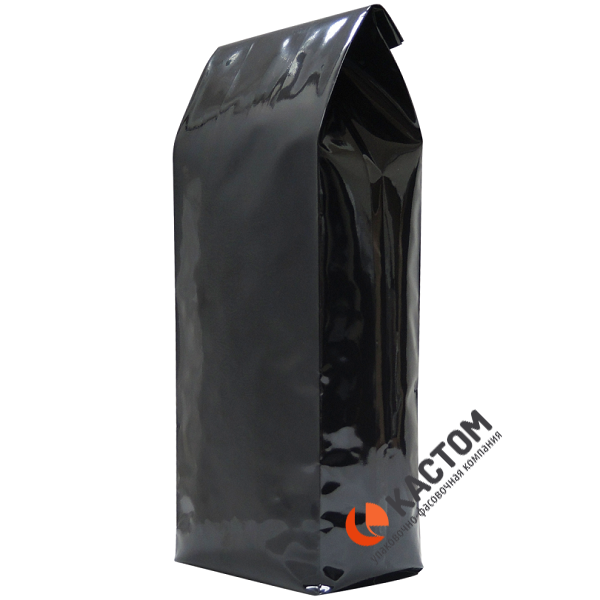 Черный глянцевый металлизированный двухшовный пакет с боковыми складками без печати 70*400*60